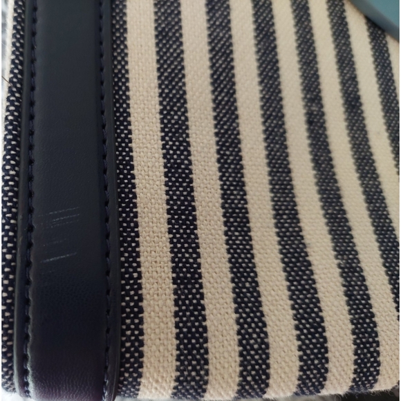 Kate Spade Market Stripe Navy Blue/ Beige Canvas Shoulder Tote Handbag Purse - Picture 8 of 9